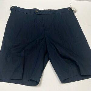 H&M Solid Navy Blue Flat Front Shorts  with pockets waist 38R